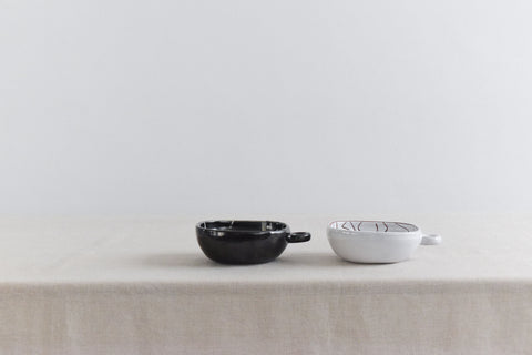 Vintage Pair of Patterned Studio Pottery Bowls with Handles