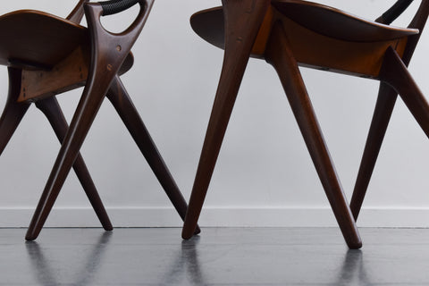 Vintage Pair of Rare Danish Early 1950s Model 71 Dining Chairs By Arne Hovmand Olsen For Mogens Kold