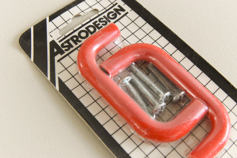 Vintage Pair of Red Plastic Cupboard / Drawer D Handles by Astrodesign