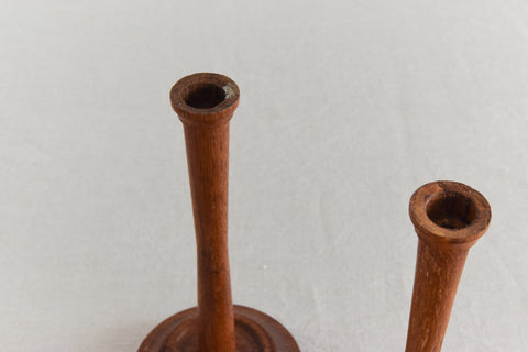 Vintage Pair of Rustic Hand Turned Wooden Candle Stick Holders