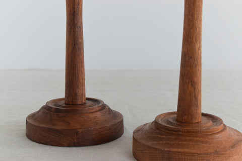 Vintage Pair of Rustic Hand Turned Wooden Candle Stick Holders