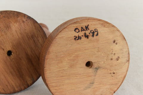 Vintage Pair of Rustic Hand Turned Wooden Candle Stick Holders