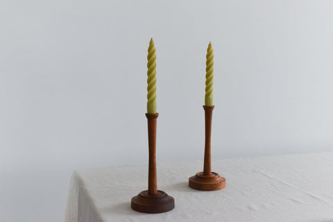 Vintage Pair of Rustic Hand Turned Wooden Candle Stick Holders