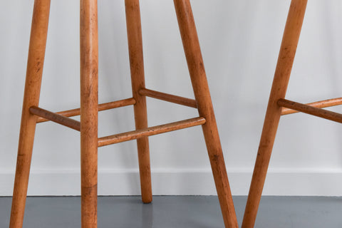 Vintage Pair of Rustic Wooden Bar Stools