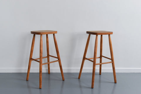 Vintage Pair of Rustic Wooden Bar Stools