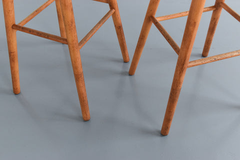 Vintage Pair of Rustic Wooden Bar Stools