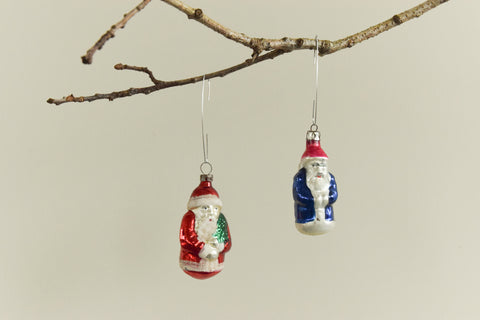 Vintage Pair of Glass Santa Christmas Tree Decorations / Ornaments