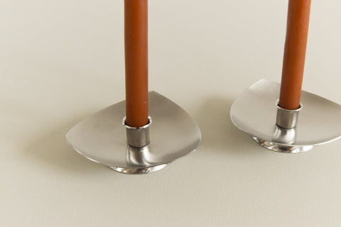 Vintage Pair of Stainless Steel Triangular Candle Holders KIH Made In Hong Kong