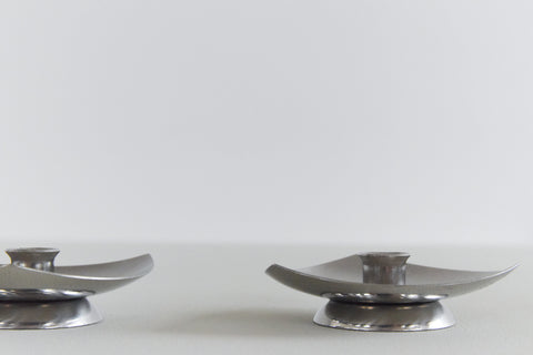 Vintage Pair of Stainless Steel Triangular Candle Holders KIH Made In Hong Kong