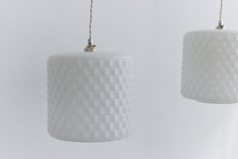 Vintage Pair of White Textured Opaline Glass Pendant Light Shades