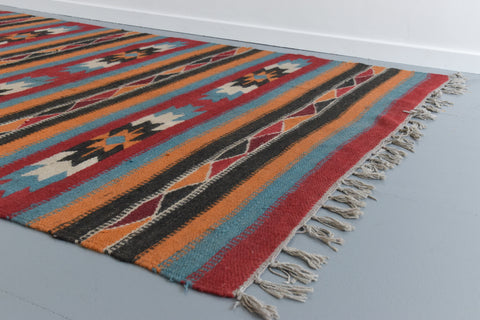 Vintage Patterned Aztec Flat Weave Wool Rug