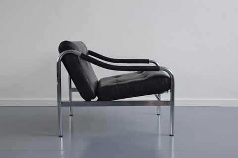 Vintage Pieff Kadia Black Leather and Chrome Arm Chair by Tim Bates
