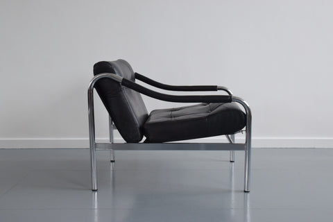 Vintage Pieff Kadia Black Leather and Chrome Arm Chair by Tim Bates
