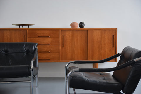 Vintage Pieff Kadia Black Leather and Chrome Three Seater Sofa by Tim Bates