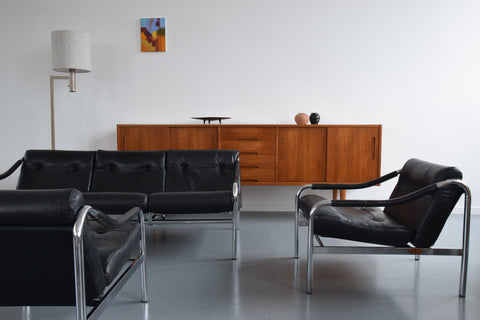 Vintage Pieff Kadia Black Leather and Chrome Suite by Tim Bates