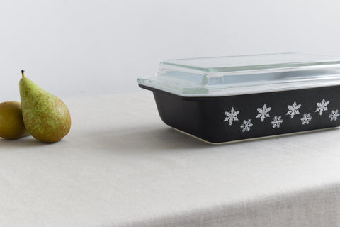Vintage Pyrex Black Gaiety Snowflake Shallow Serving Dish