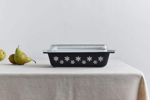 Vintage Pyrex Black Gaiety Snowflake Shallow Serving Dish