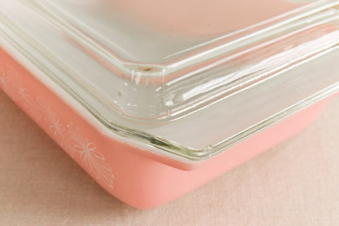 Vintage Pyrex Pink and White Daisy Shallow Serving Dish with Lid