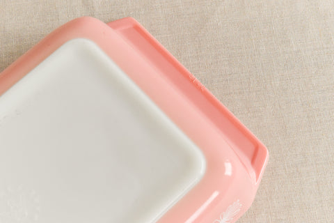 Vintage Pyrex Pink and White Daisy Shallow Serving Dish with Lid
