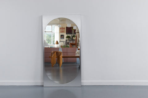 Vintage Rare Large Swedish Brushed Metal Mirror Circa 1980s