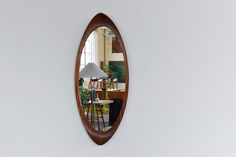 Vintage Rare Swedish Oval Teak Mirror by Glas & Trä Hovmantorp