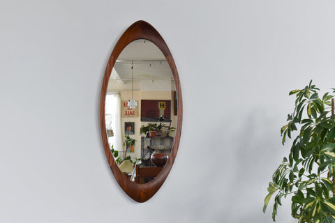 Vintage Rare Swedish Oval Teak Mirror by Glas & Trä Hovmantorp