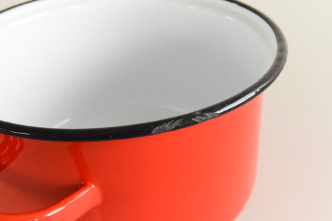 Vintage Red Enamel Cooking / Stewing Pot with Lid