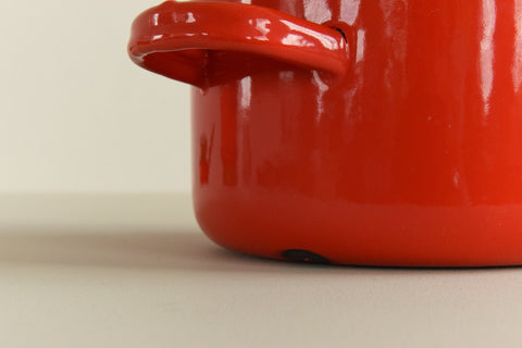 Vintage Red Enamel Cooking / Stewing Pot with Lid