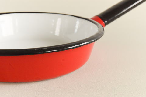 Vintage Red Enamel Frying Pan
