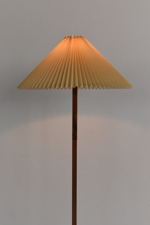 Vintage Rosewood and Copper Floor Lamp with New Pleated Lamp Shade