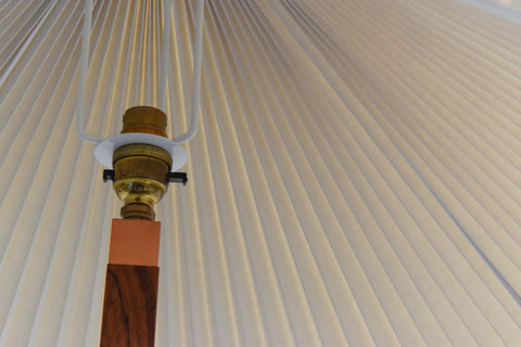 Vintage Rosewood and Copper Floor Lamp with New Pleated Lamp Shade
