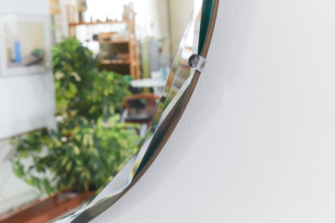 Vintage Round Frameless Bevelled Wall Mirror
