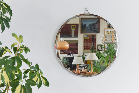 Vintage Round Frameless Bevelled Wall Mirror