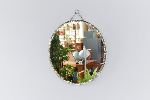 Vintage Round Frameless Bevelled Wall Mirror