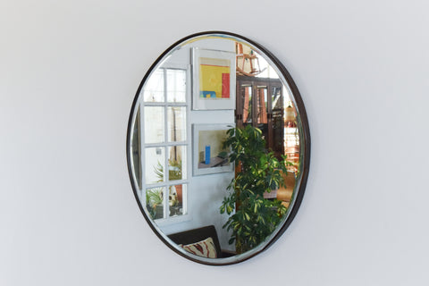 Vintage Round Wooden Framed Bevelled Mirror