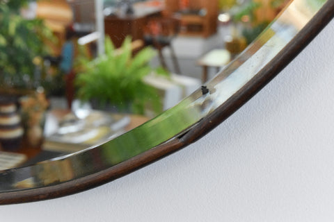 Vintage Round Wooden Framed Bevelled Mirror