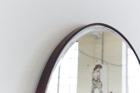 Vintage Round Wooden Framed Bevelled Mirror