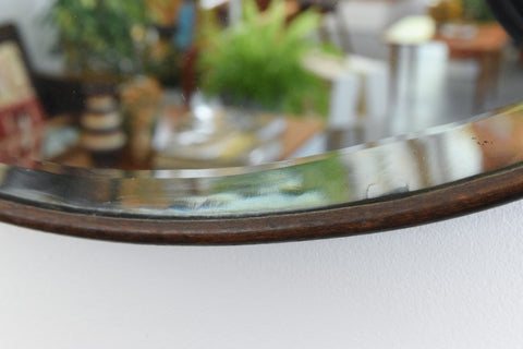 Vintage Round Wooden Framed Bevelled Mirror