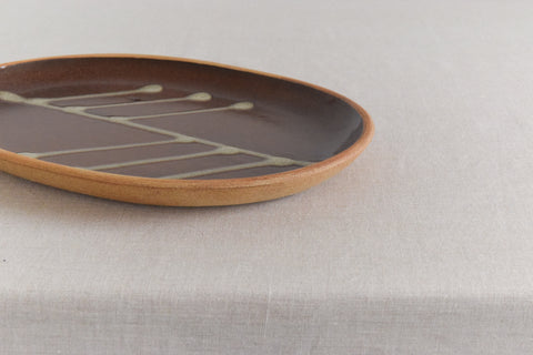 Vintage Rustic Ceramic Studio Pottery Oval Plate / Platter