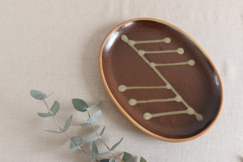 Vintage Rustic Ceramic Studio Pottery Oval Plate / Platter