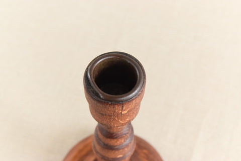Vintage Rustic Handmade Turned Wooden Candle Stick Holder