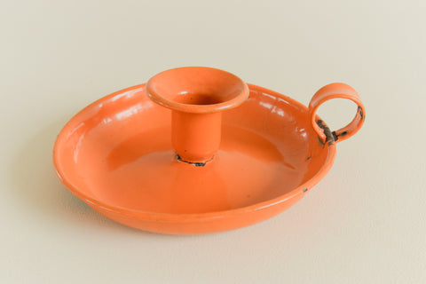 Vintage Rustic Orange Enamel Candle Holder