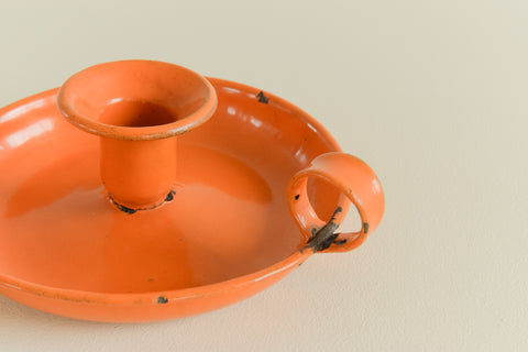 Vintage Rustic Orange Enamel Candle Holder
