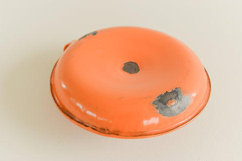 Vintage Rustic Orange Enamel Candle Holder