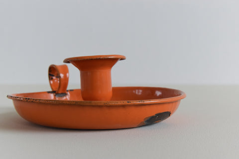 Vintage Rustic Orange Enamel Candle Holder