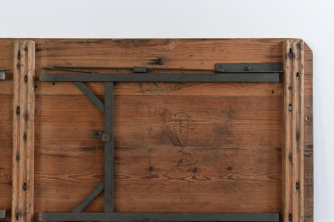 Vintage Rustic Wooden Folding Trestle Table with Metal Legs