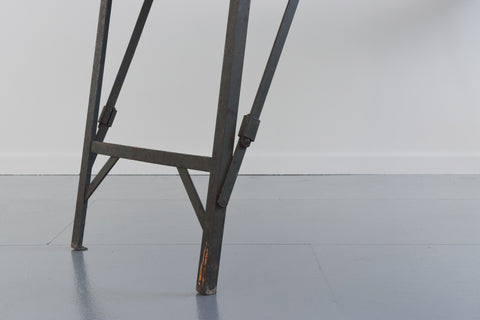 Vintage Rustic Wooden Folding Trestle Table with Metal Legs