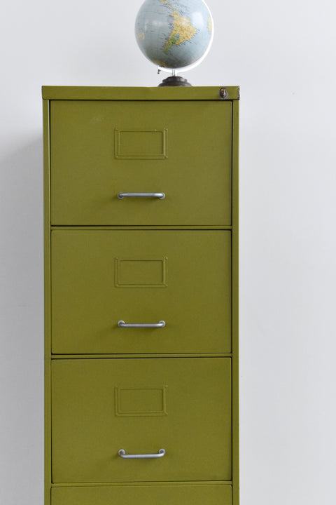 Vintage Sankey Sheldon Metal Avocado Green 4 Drawer Filing Cabinet
