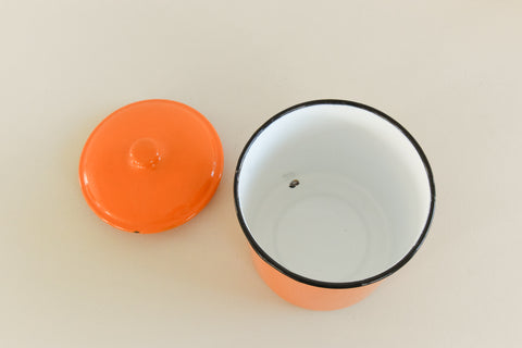 Vintage Set of 3 Orange Japanese Enamel Storage Jars / Canisters / Containers