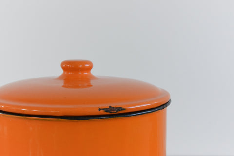 Vintage Set of 3 Orange Japanese Enamel Storage Jars / Canisters / Containers